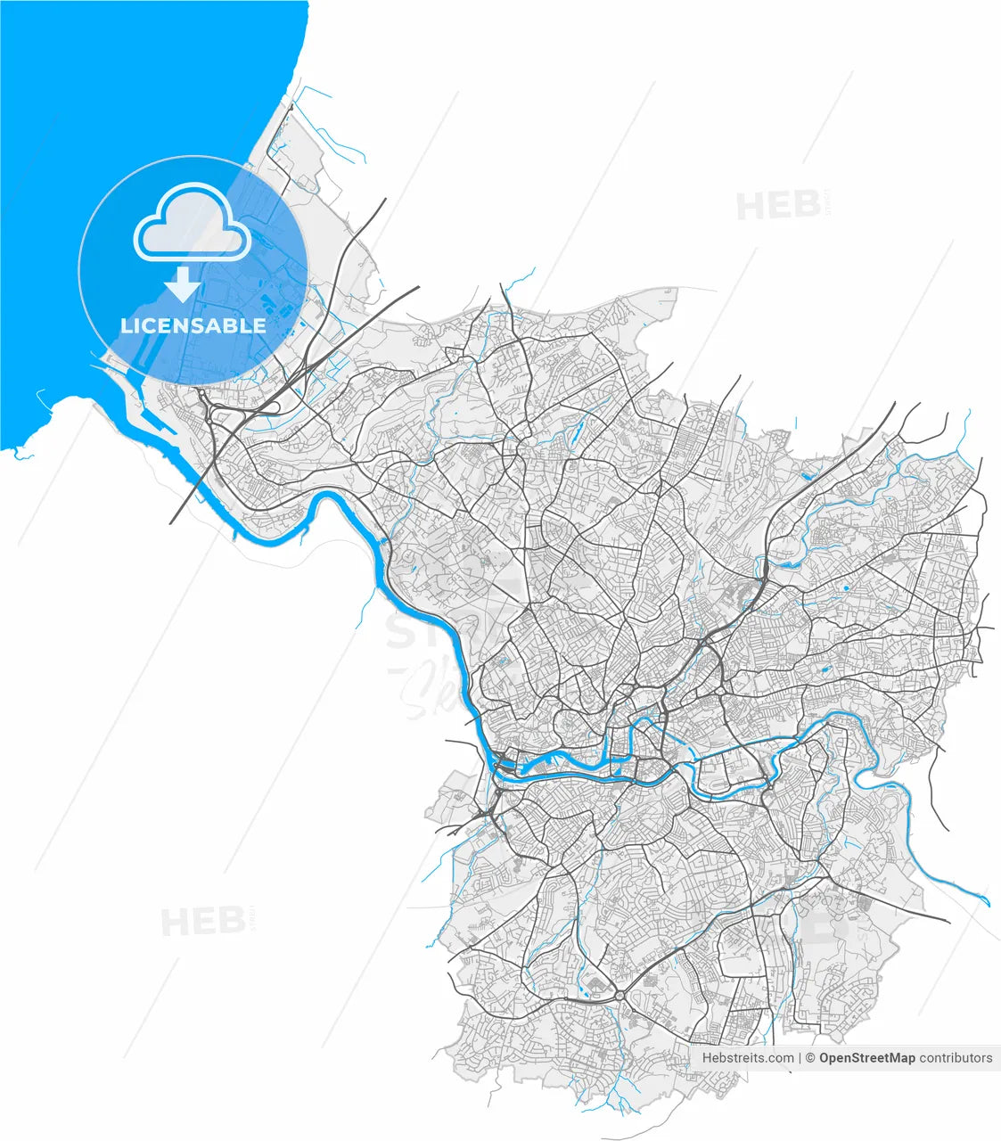 Bristol, South West England, England, high resolution vector map - Instant download PDF and JPG