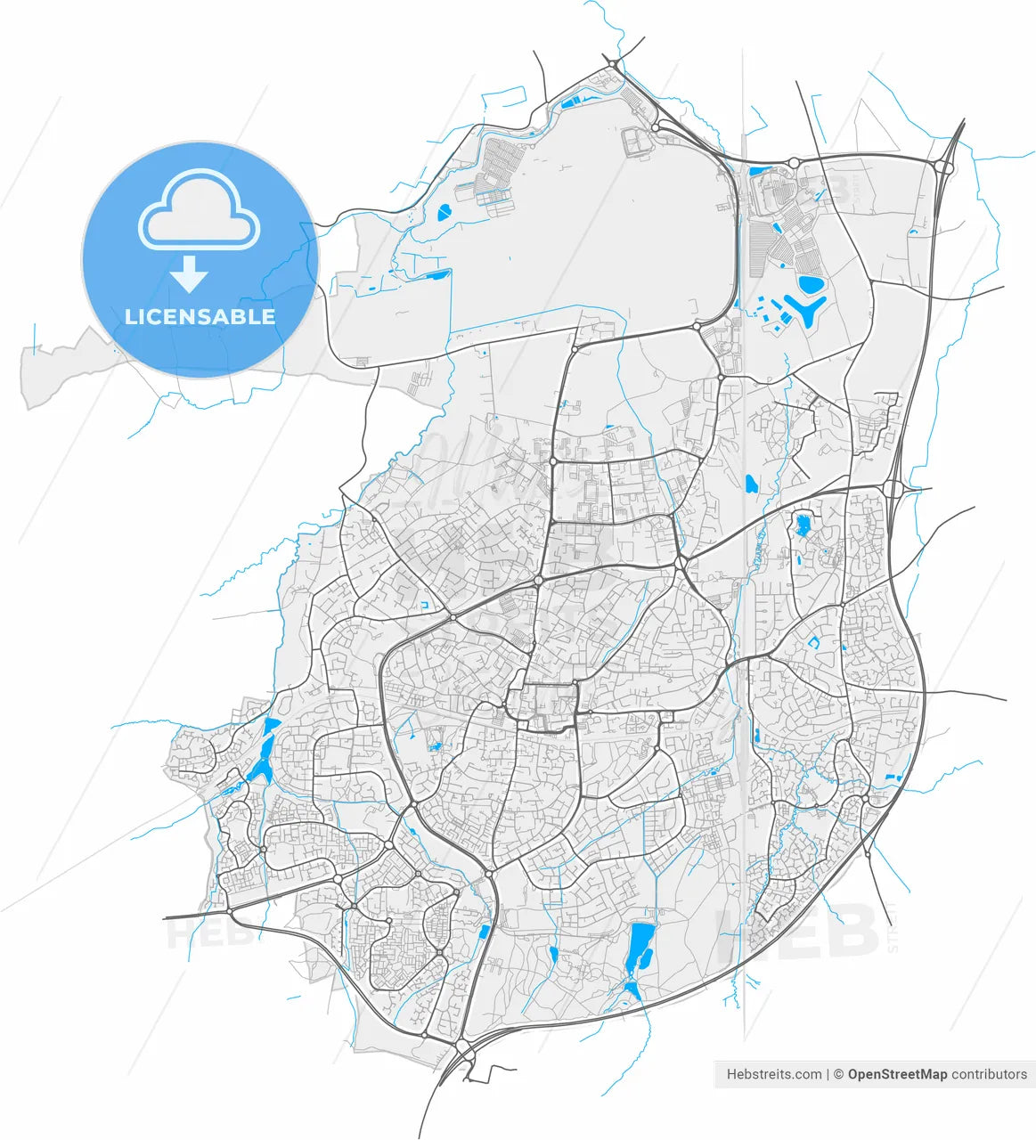Crawley, South East England, England, high resolution vector map - Instant download PDF and JPG