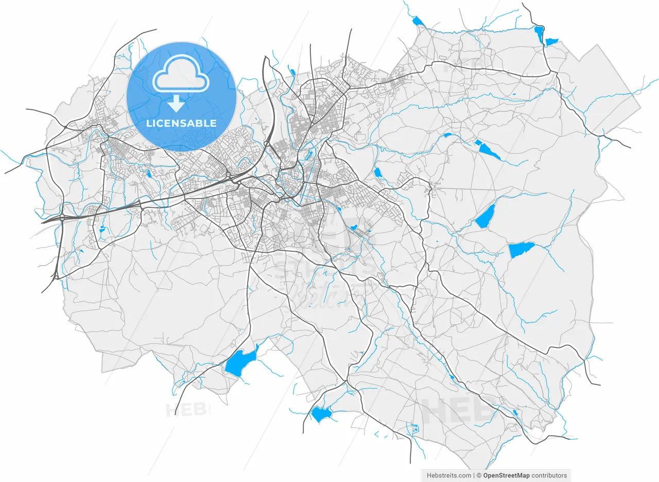 Burnley, North West England, England, high resolution vector map - Instant download PDF and JPG