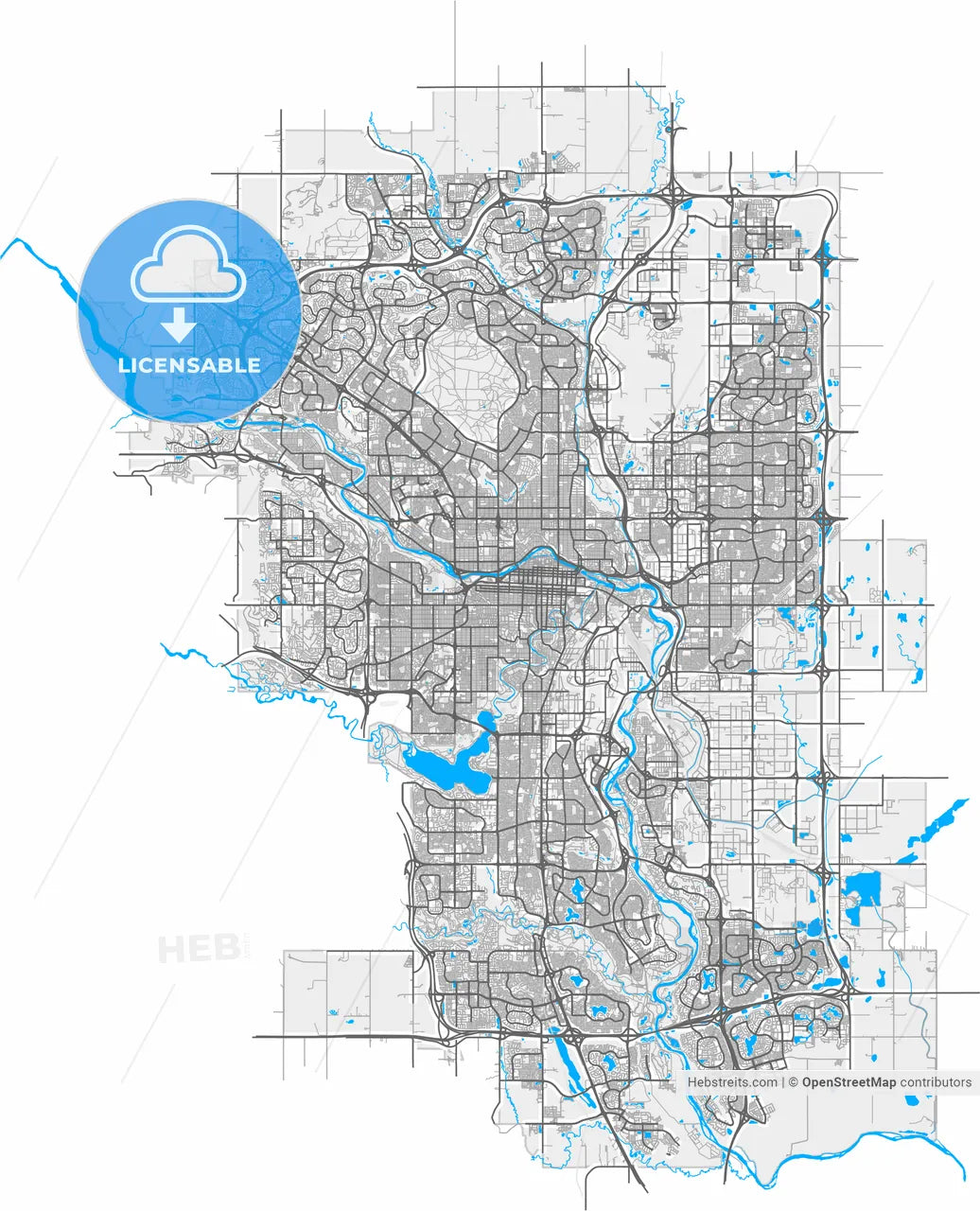 Calgary, Alberta, Canada, high resolution vector map - Instant download PDF and JPG