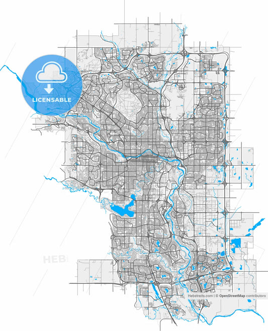Calgary, Alberta, Canada, high resolution vector map - Instant download PDF and JPG