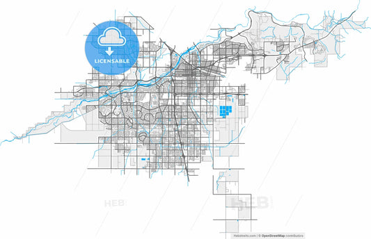 Bakersfield, California, United States, high resolution vector map - Instant download PDF and JPG