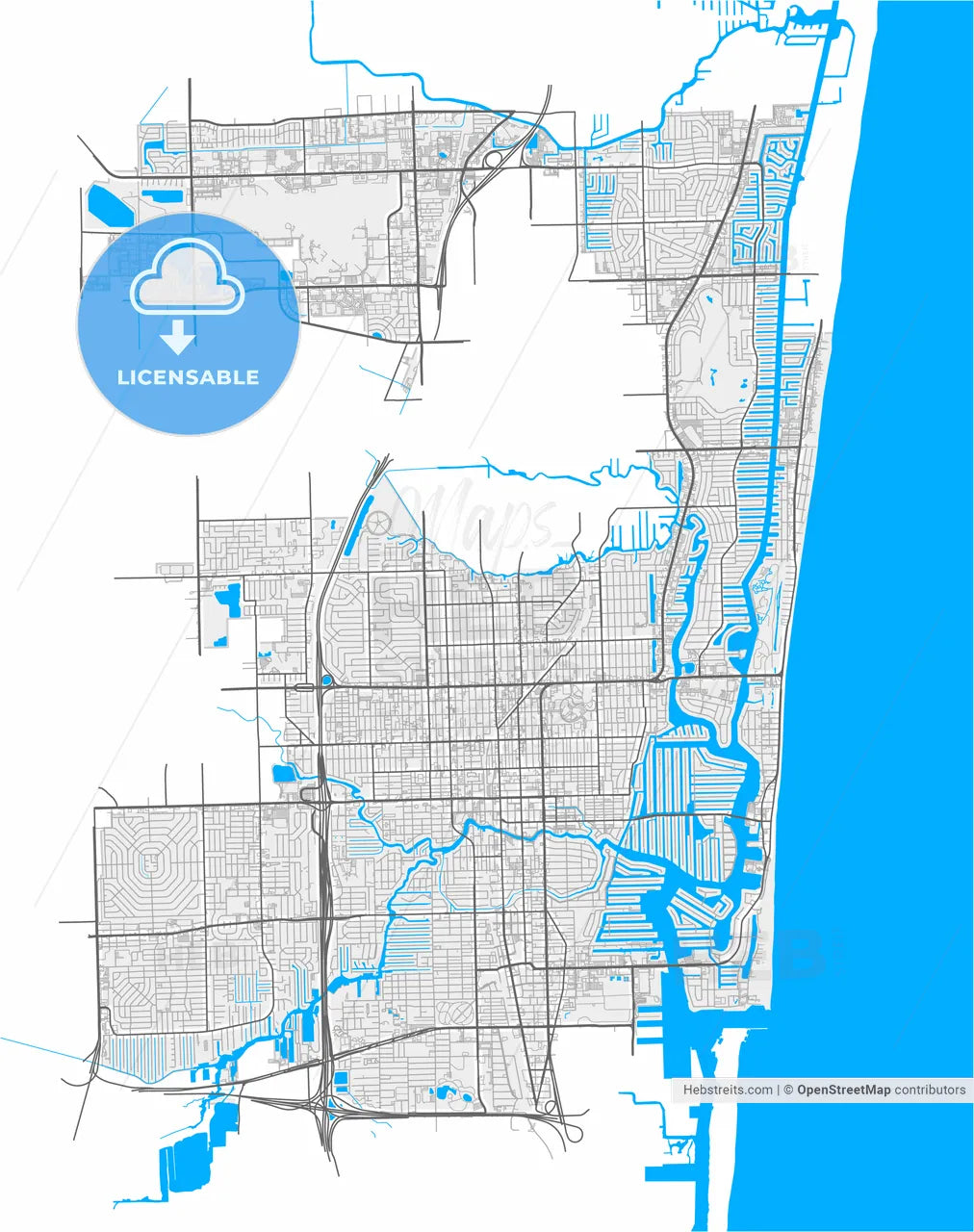 Fort Lauderdale, Florida, United States, high resolution vector map - Instant download PDF and JPG