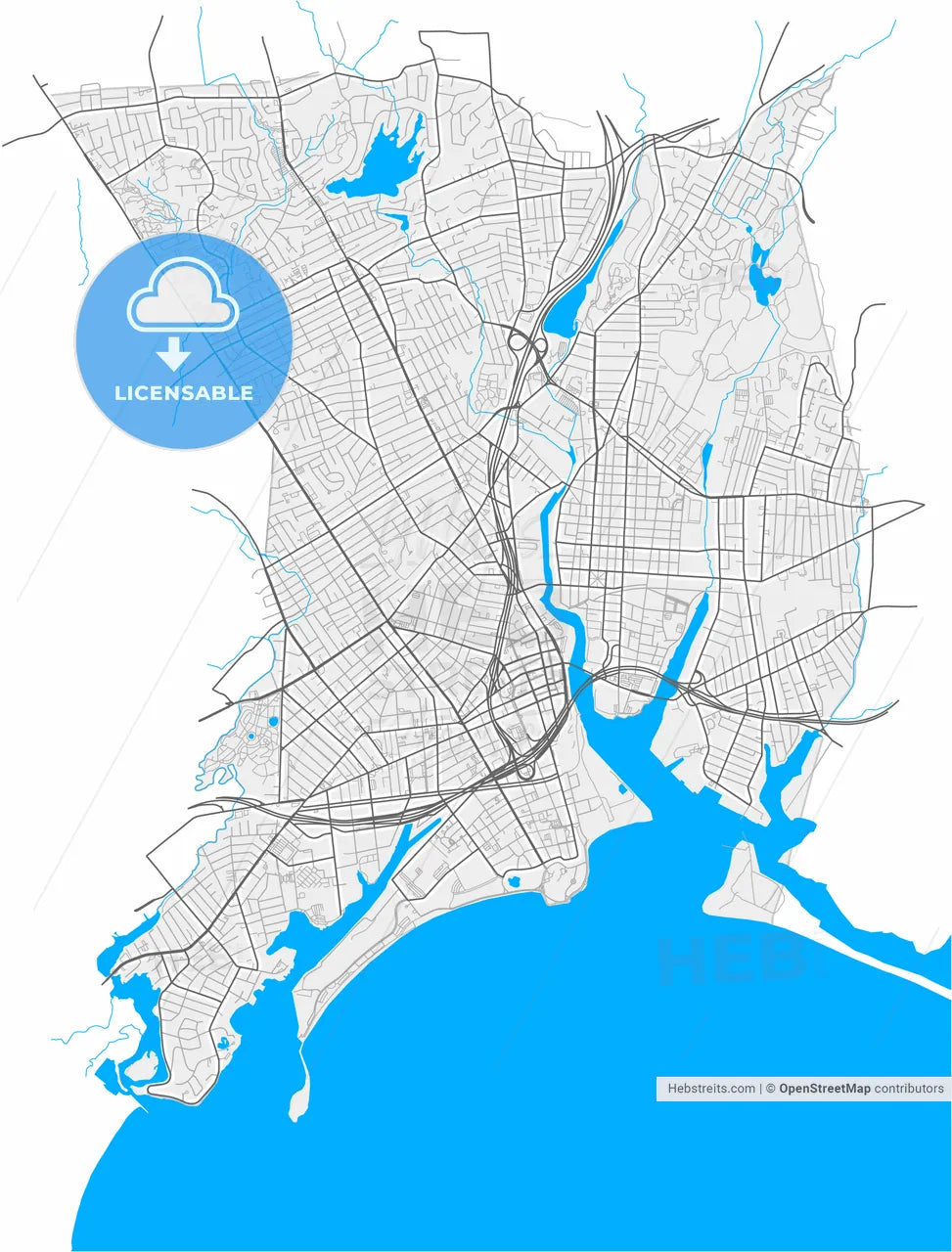 Bridgeport, Connecticut, United States, high resolution vector map - Instant download PDF and JPG