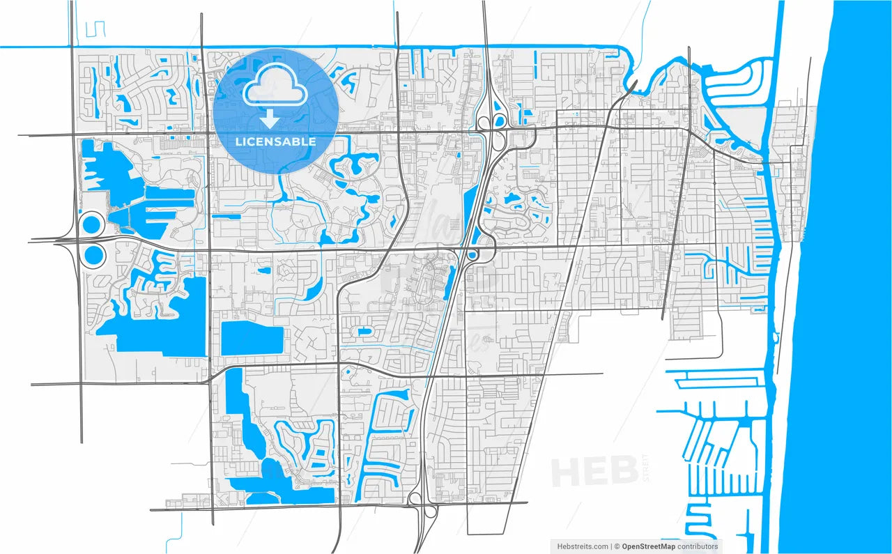 Deerfield Beach, Florida, United States, high resolution vector map - Instant download PDF and JPG