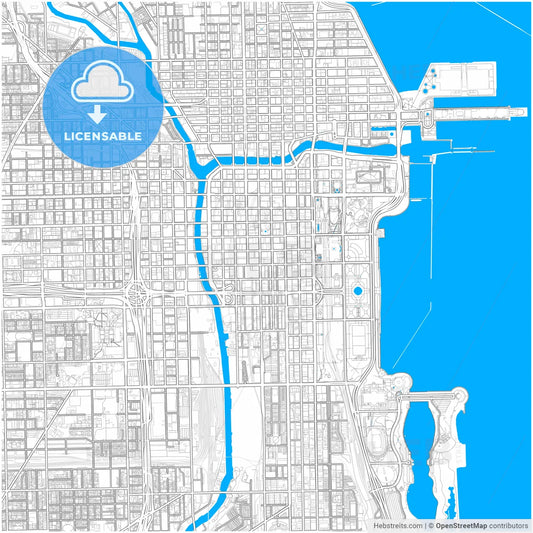Chicago, Illinois, United States, city map with high resolution roads.