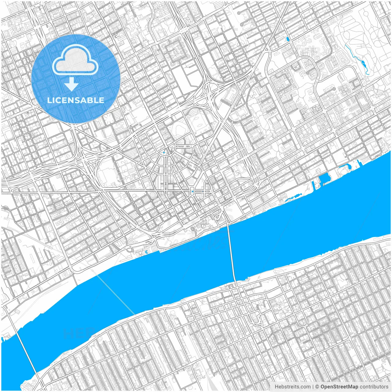 Detroit, Michigan, United States, city map with high resolution roads.