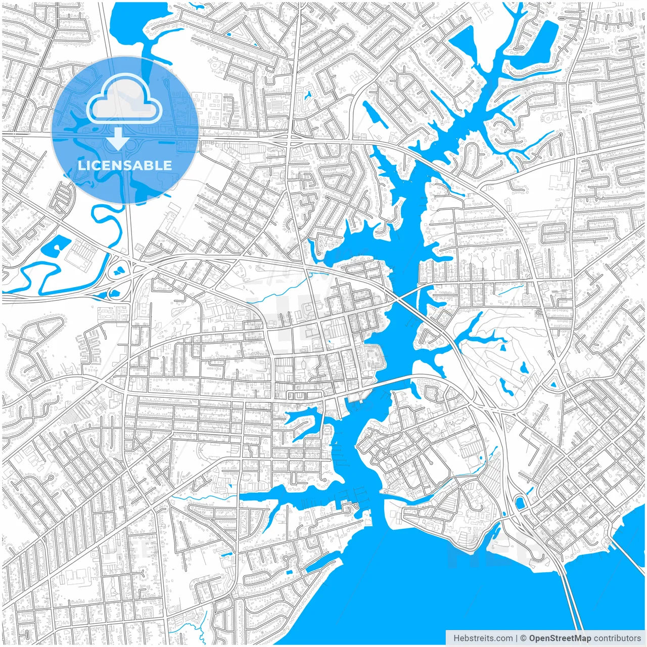 Hampton, Virginia, United States, city map with high resolution roads.