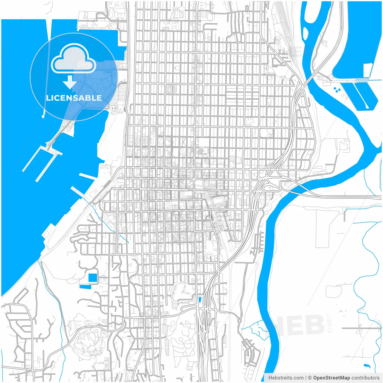 Everett, Washington, United States, city map with high resolution roads.