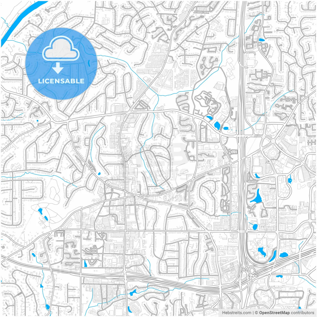 Sandy Springs, Georgia, United States, city map with high resolution roads.