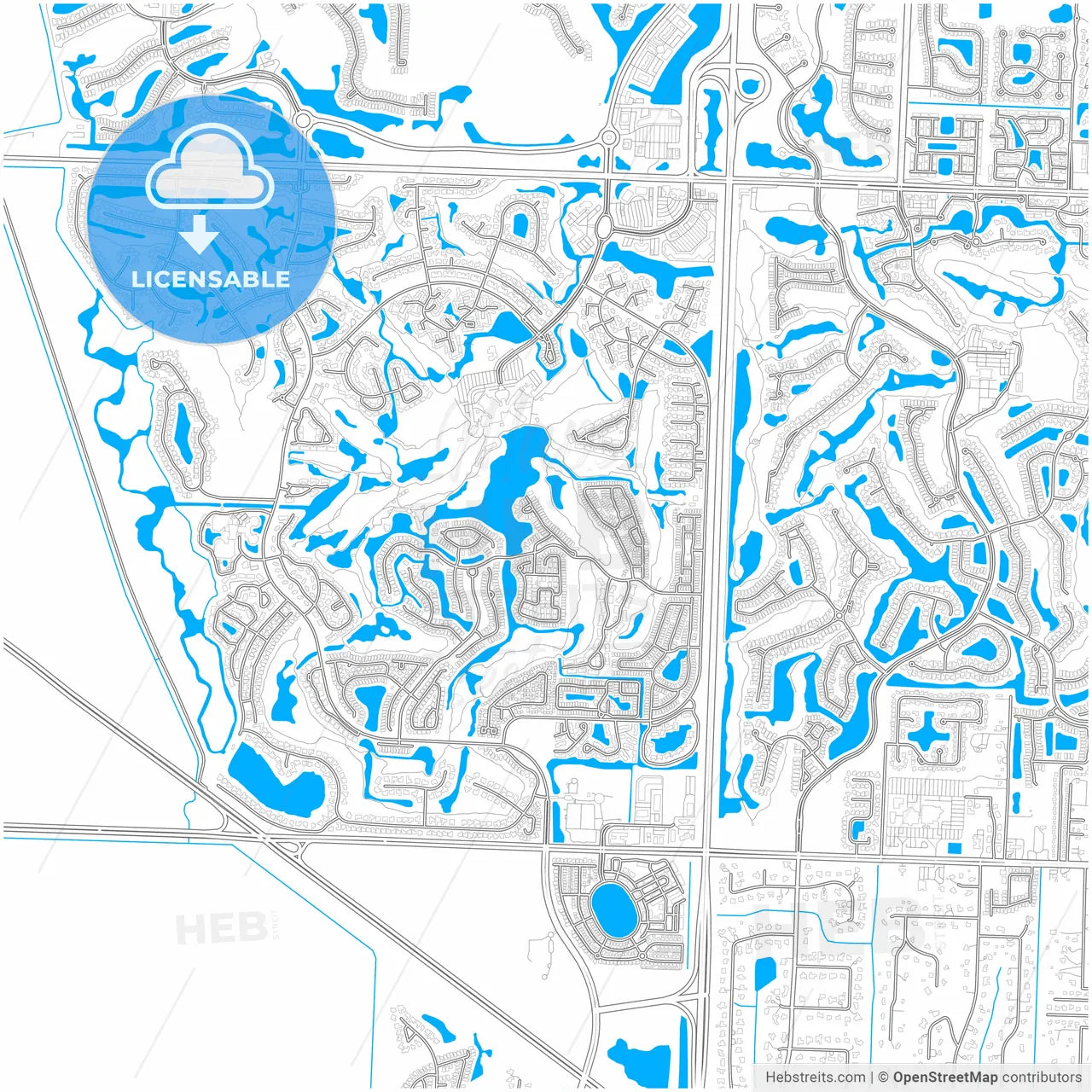 Palm Beach Gardens, Florida, United States, city map with high resolution roads.