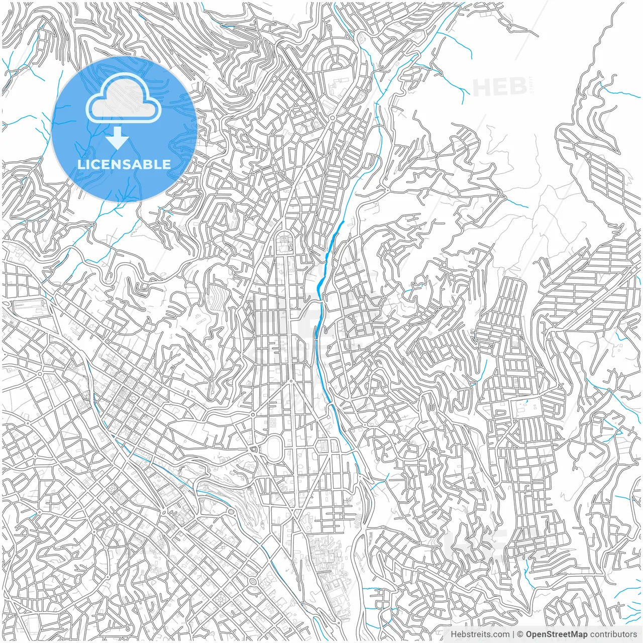 La Paz, Bolivia, city map with high resolution roads.