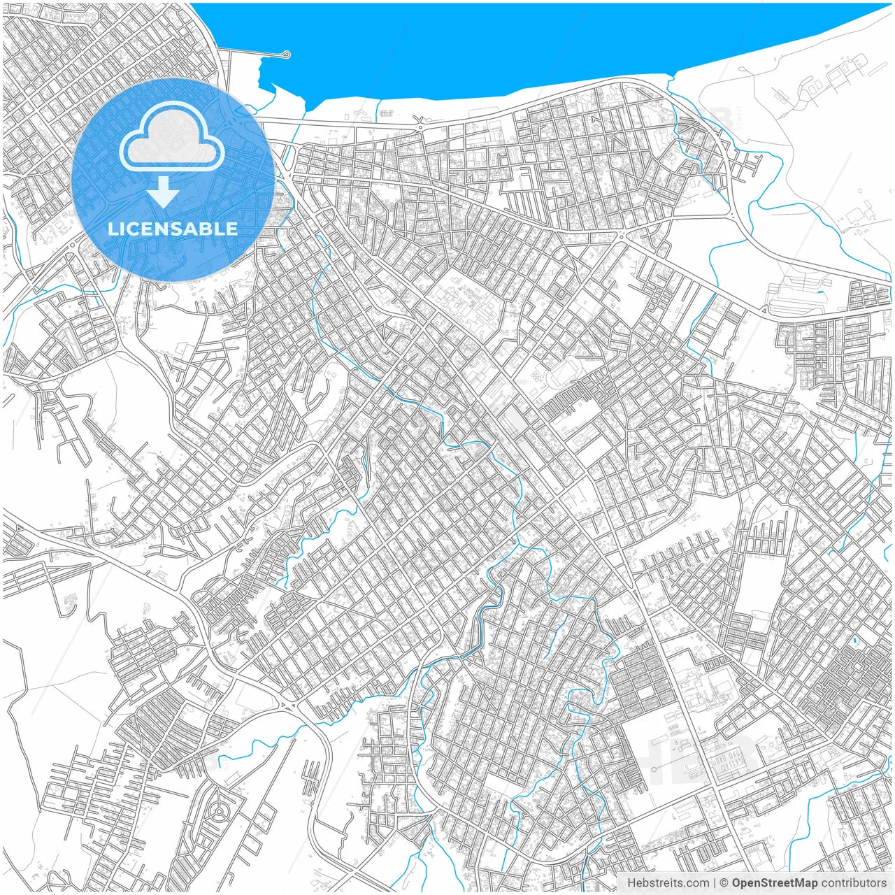 Manta, Ecuador, city map with high resolution roads.