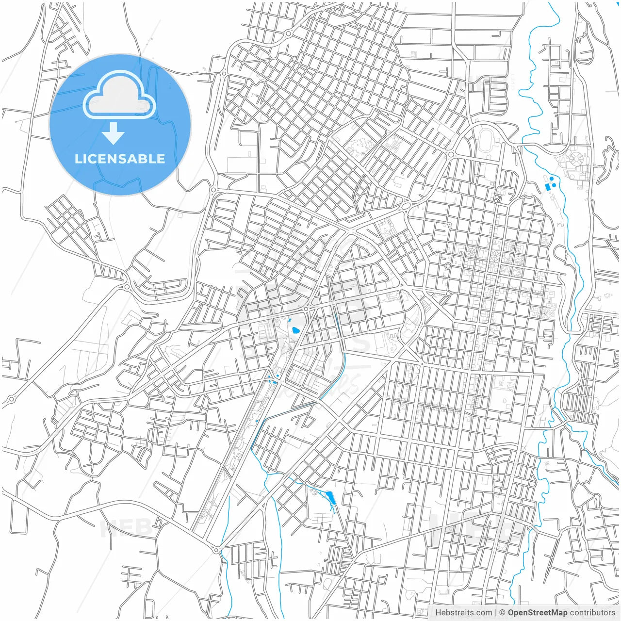Ibarra, Ecuador, city map with high resolution roads.