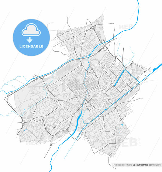 Mulhouse, Haut-Rhin, France, high resolution vector map - Instant download PDF and JPG
