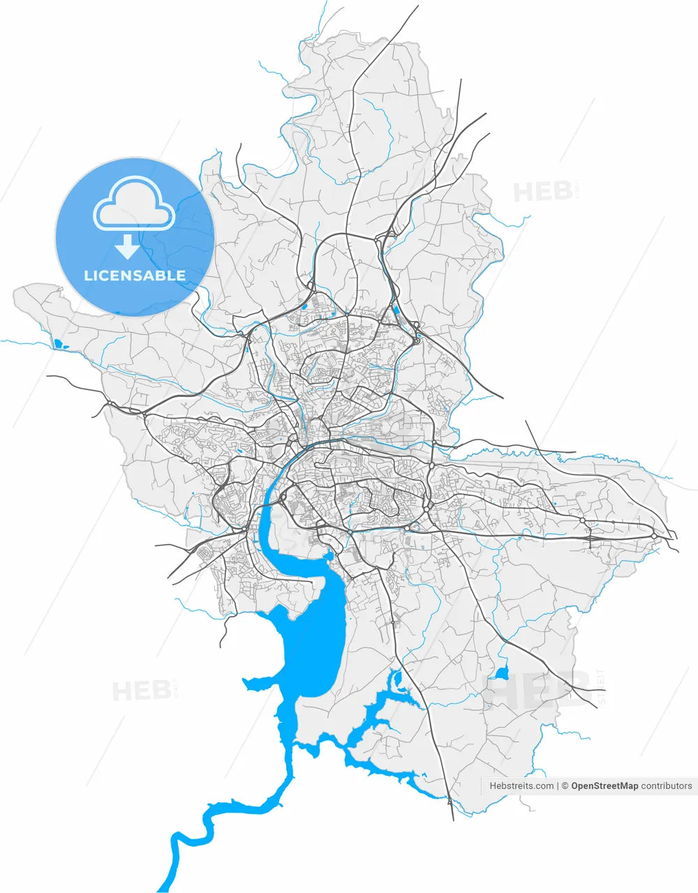 Quimper, Finistère, France, high resolution vector map - Instant download PDF and JPG