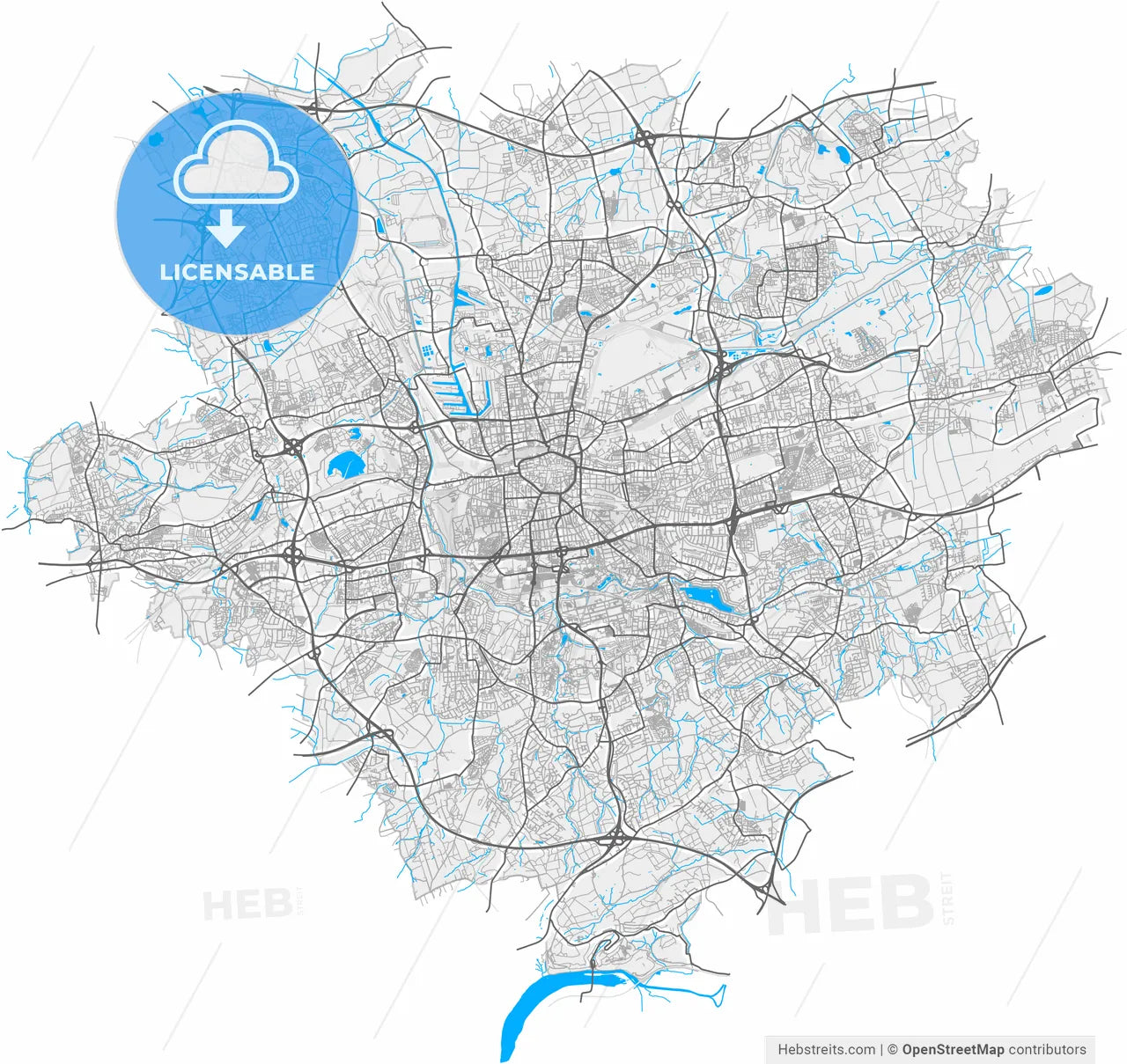 Dortmund, North Rhine-Westphalia, Germany, high resolution vector map - Instant download PDF and JPG