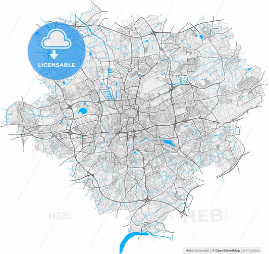Dortmund, North Rhine-Westphalia, Germany, high resolution vector map - Instant download PDF and JPG