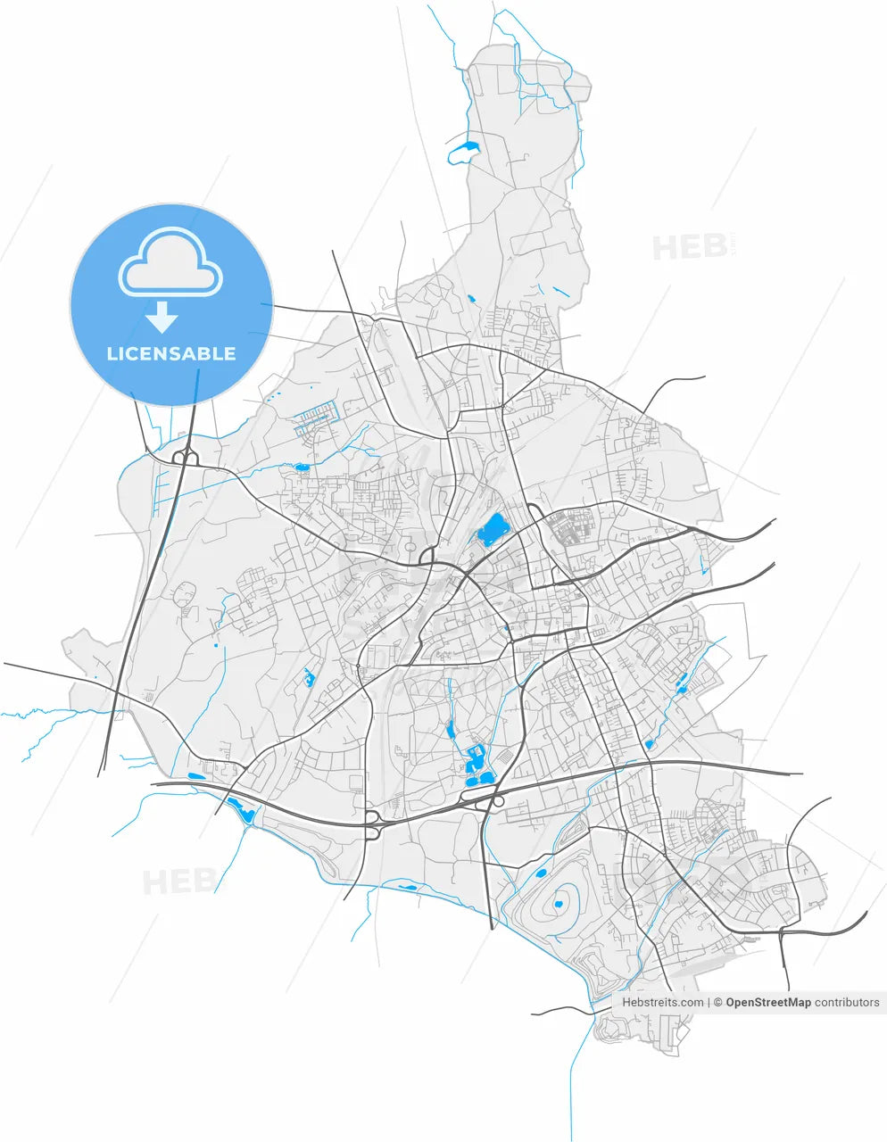 Gladbeck, North Rhine-Westphalia, Germany, high resolution vector map - Instant download PDF and JPG