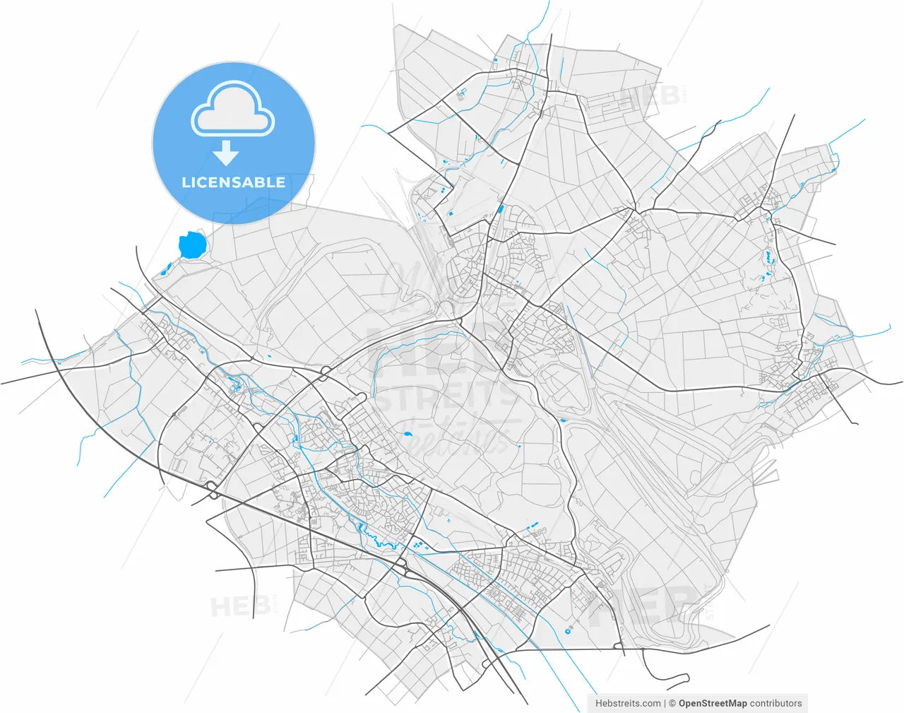 Bergheim, North Rhine-Westphalia, Germany, high resolution vector map - Instant download PDF and JPG