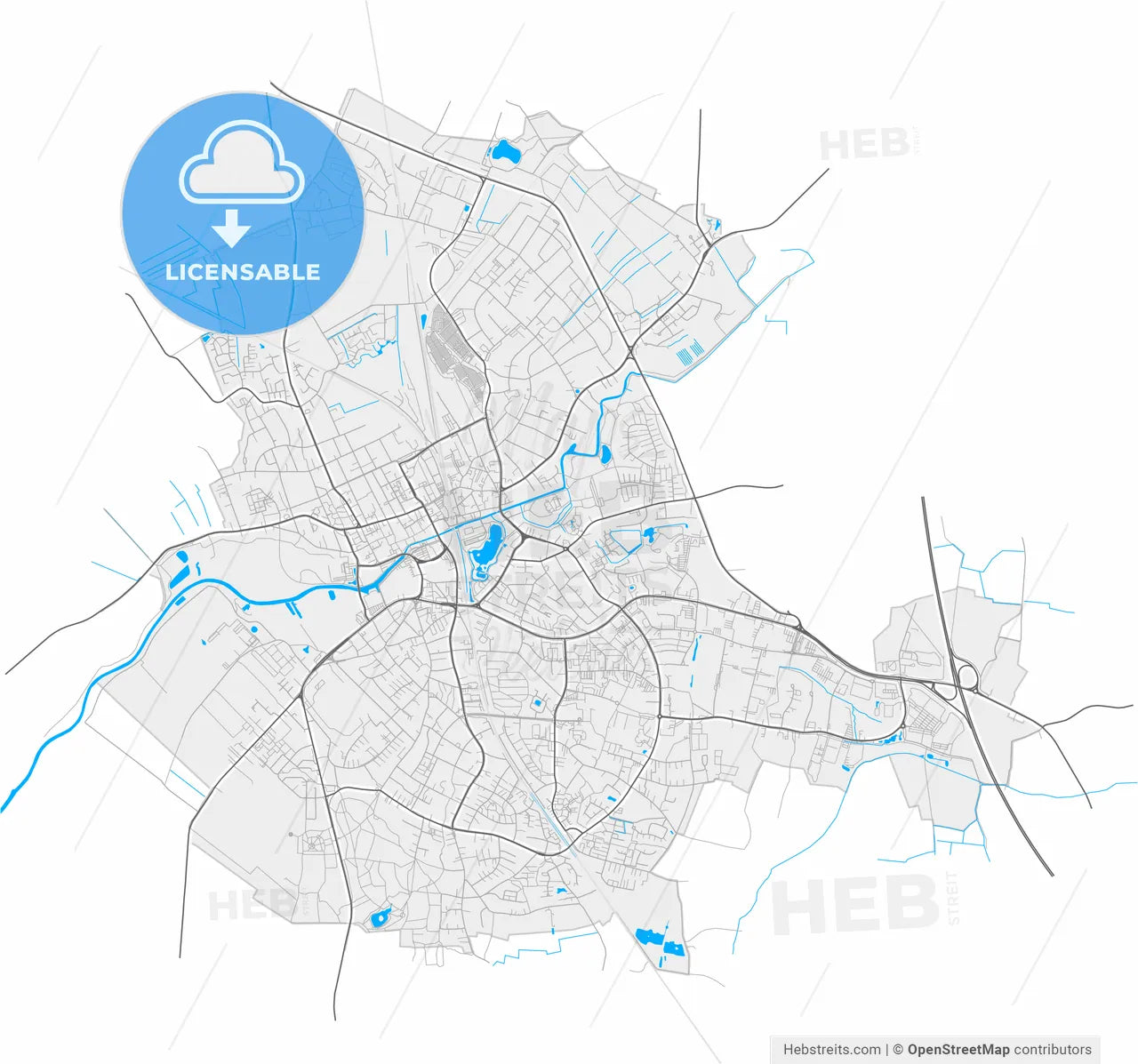 Elmshorn, Schleswig-Holstein, Germany, high resolution vector map - Instant download PDF and JPG