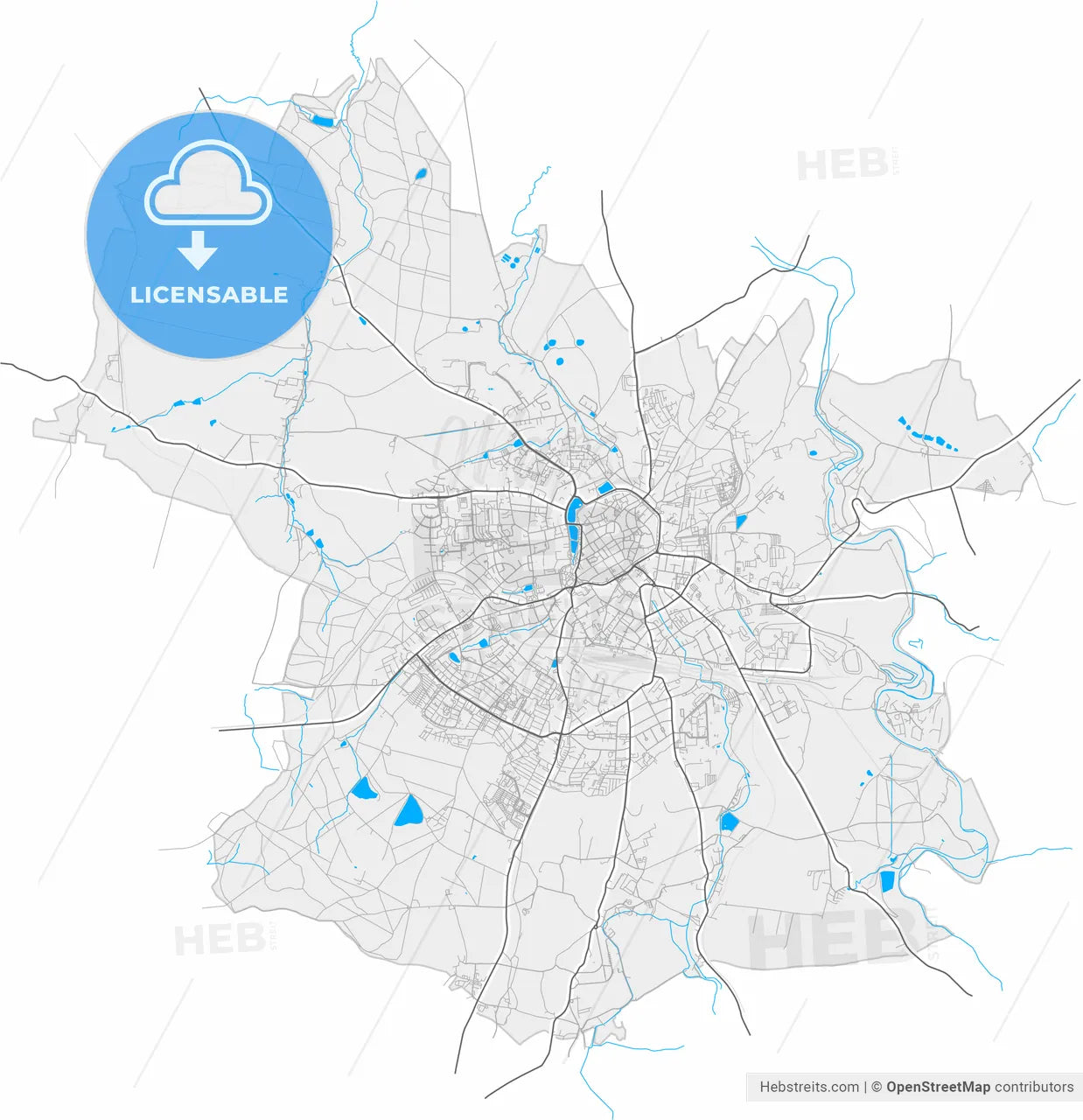 Freiberg, Saxony, Germany, high resolution vector map - Instant download PDF and JPG