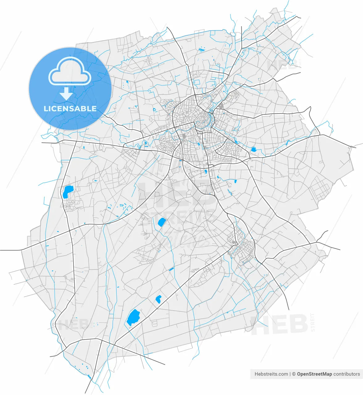 Coesfeld, North Rhine-Westphalia, Germany, high resolution vector map - Instant download PDF and JPG