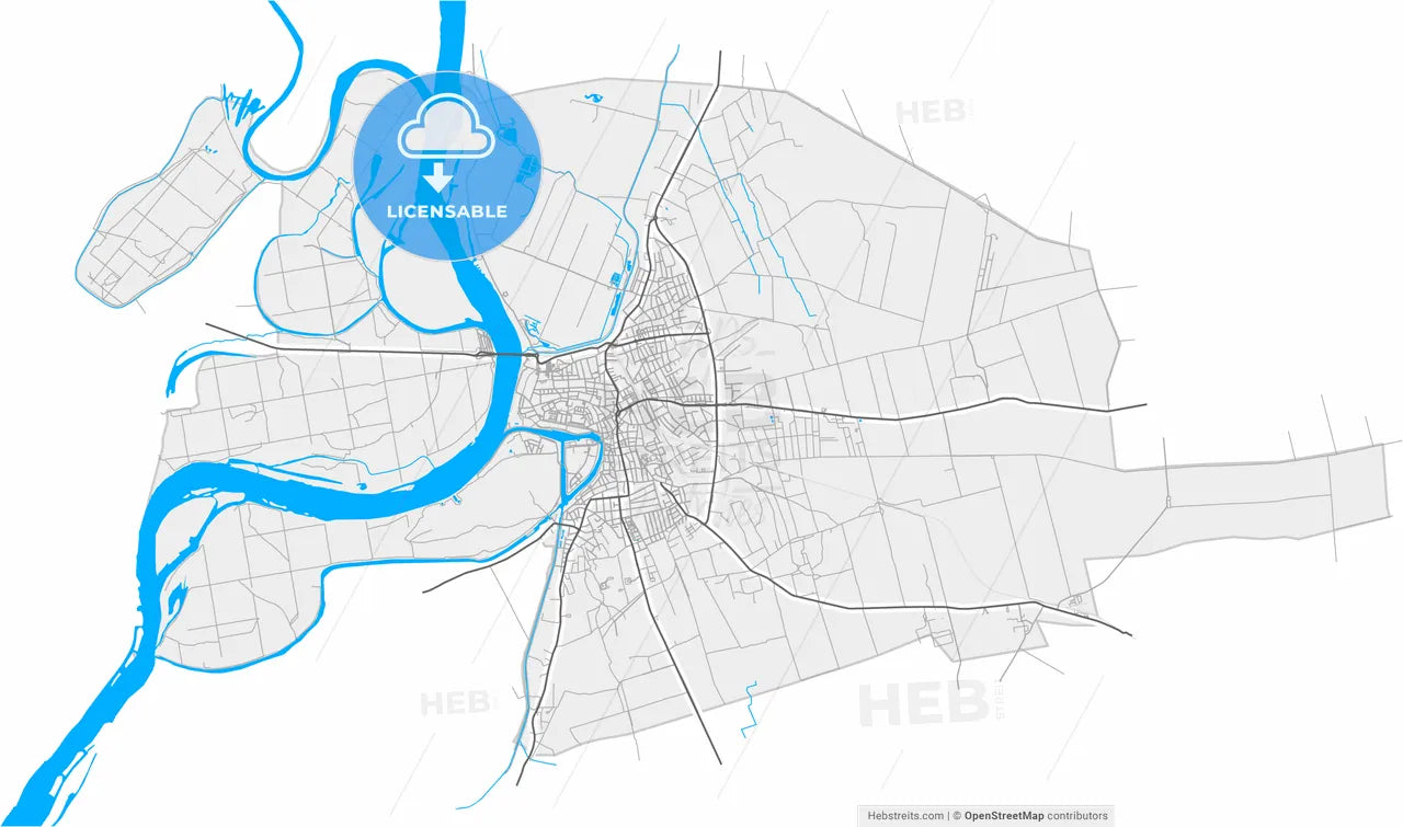 Baja, Bács-Kiskun, Hungary, high resolution vector map - Instant download PDF and JPG