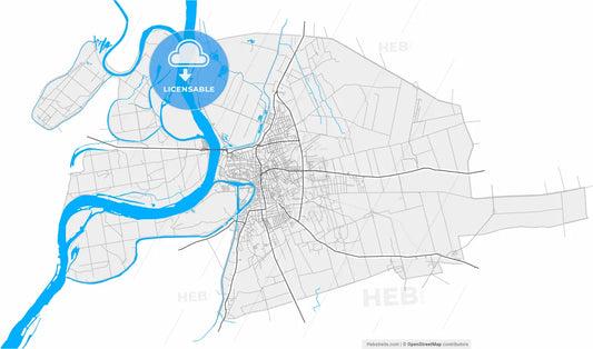 Baja, Bács-Kiskun, Hungary, high resolution vector map - Instant download PDF and JPG