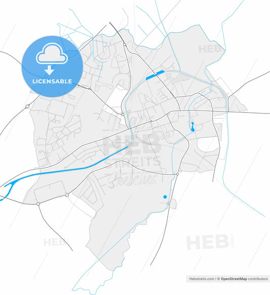 Mullingar, County Westmeath, Ireland, high resolution vector map - Instant download PDF and JPG