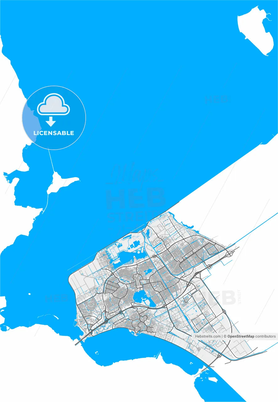 Almere, Flevoland, Netherlands, high resolution vector map - Instant download PDF and JPG
