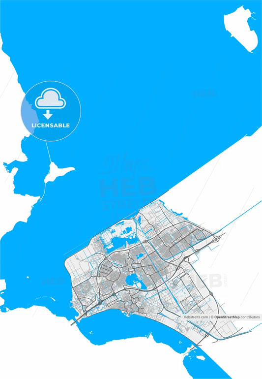 Almere, Flevoland, Netherlands, high resolution vector map - Instant download PDF and JPG