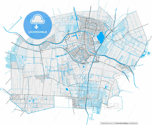 Alphen aan den Rijn, South Holland, Netherlands, high resolution vector map - Instant download PDF and JPG