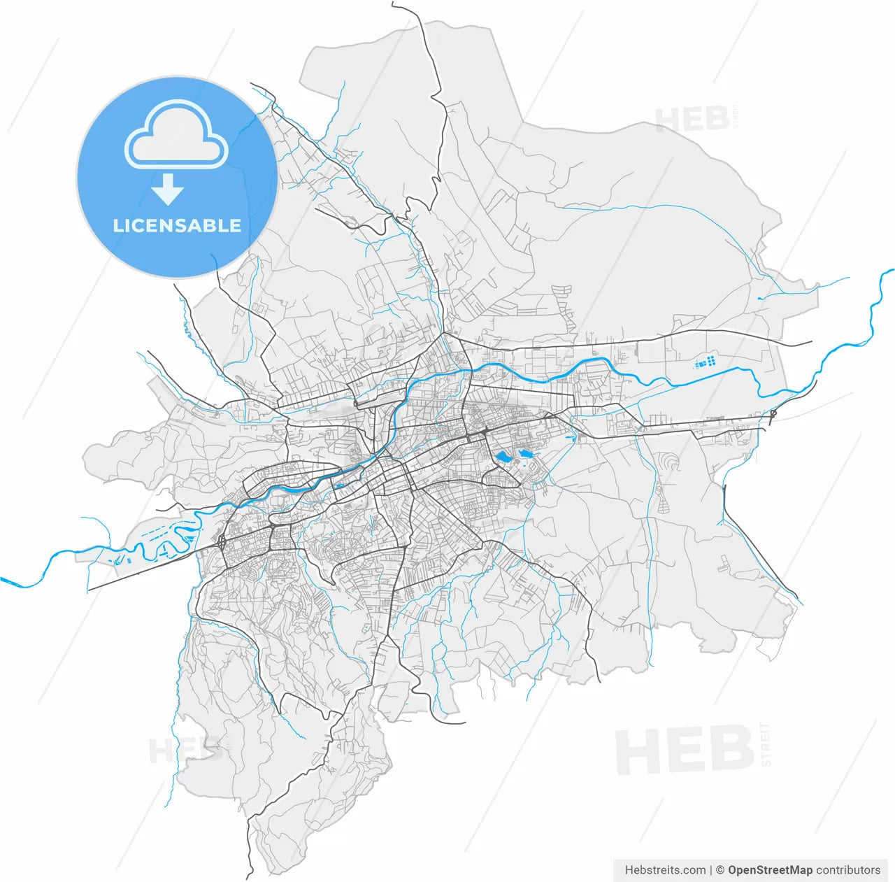 Cluj-Napoca, Cluj, Romania, high resolution vector map - Instant download PDF and JPG