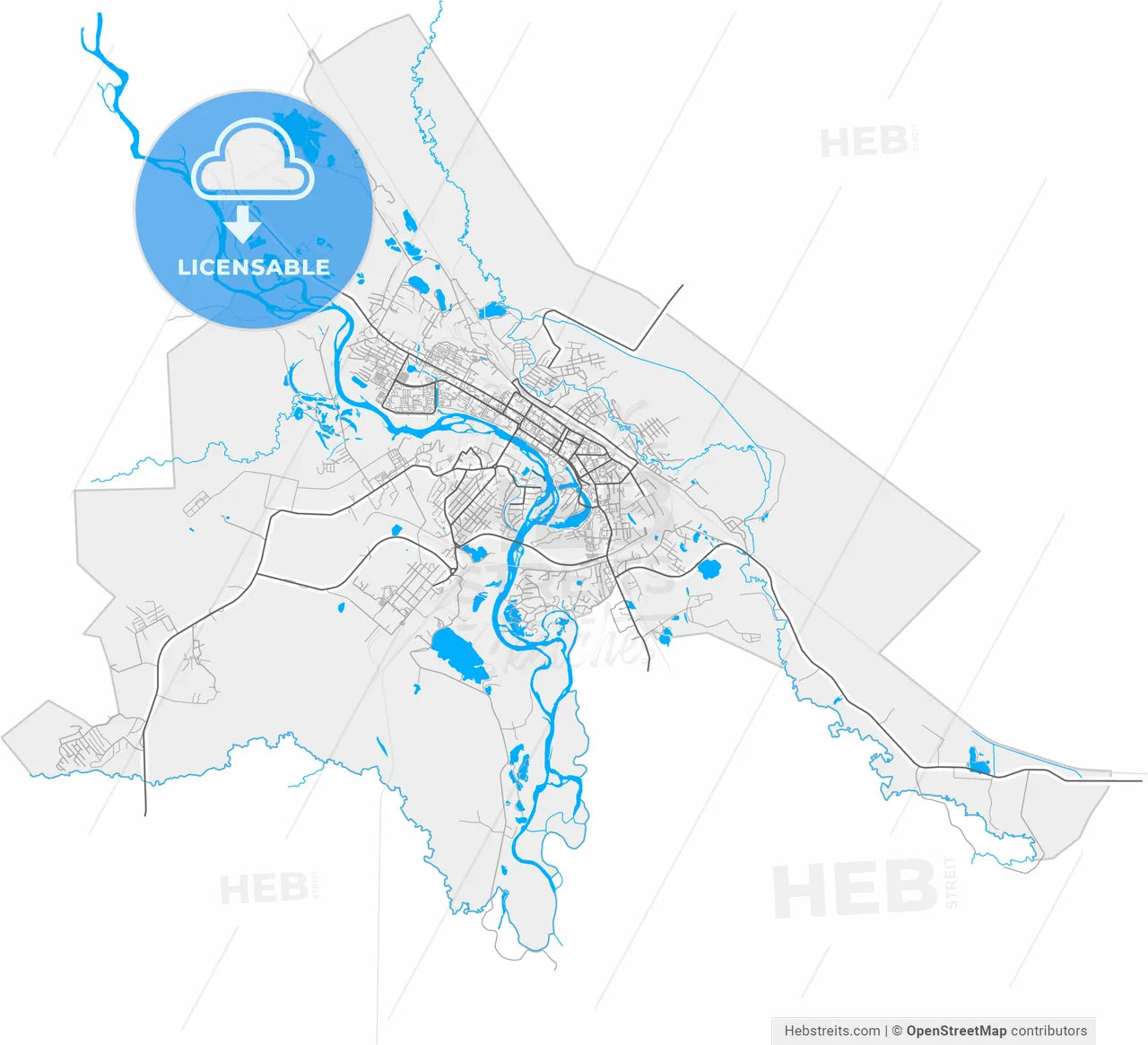 Birobidzhan, Jewish Autonomous Oblast, Russia, high resolution vector map - Instant download PDF and JPG