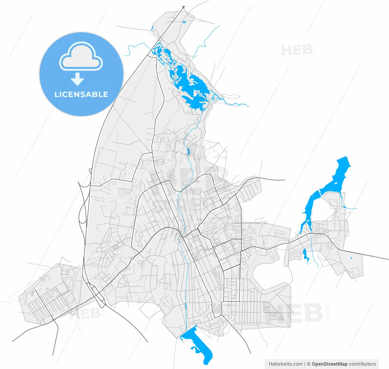 Beryozovsky, Sverdlovsk Oblast, Russia, high resolution vector map - Instant download PDF and JPG
