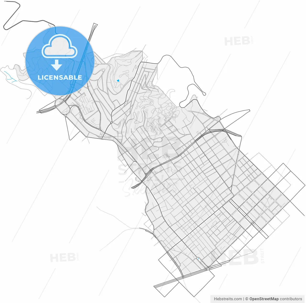 Gràcia, Barcelona, Spain, high resolution vector map - Instant download PDF and JPG