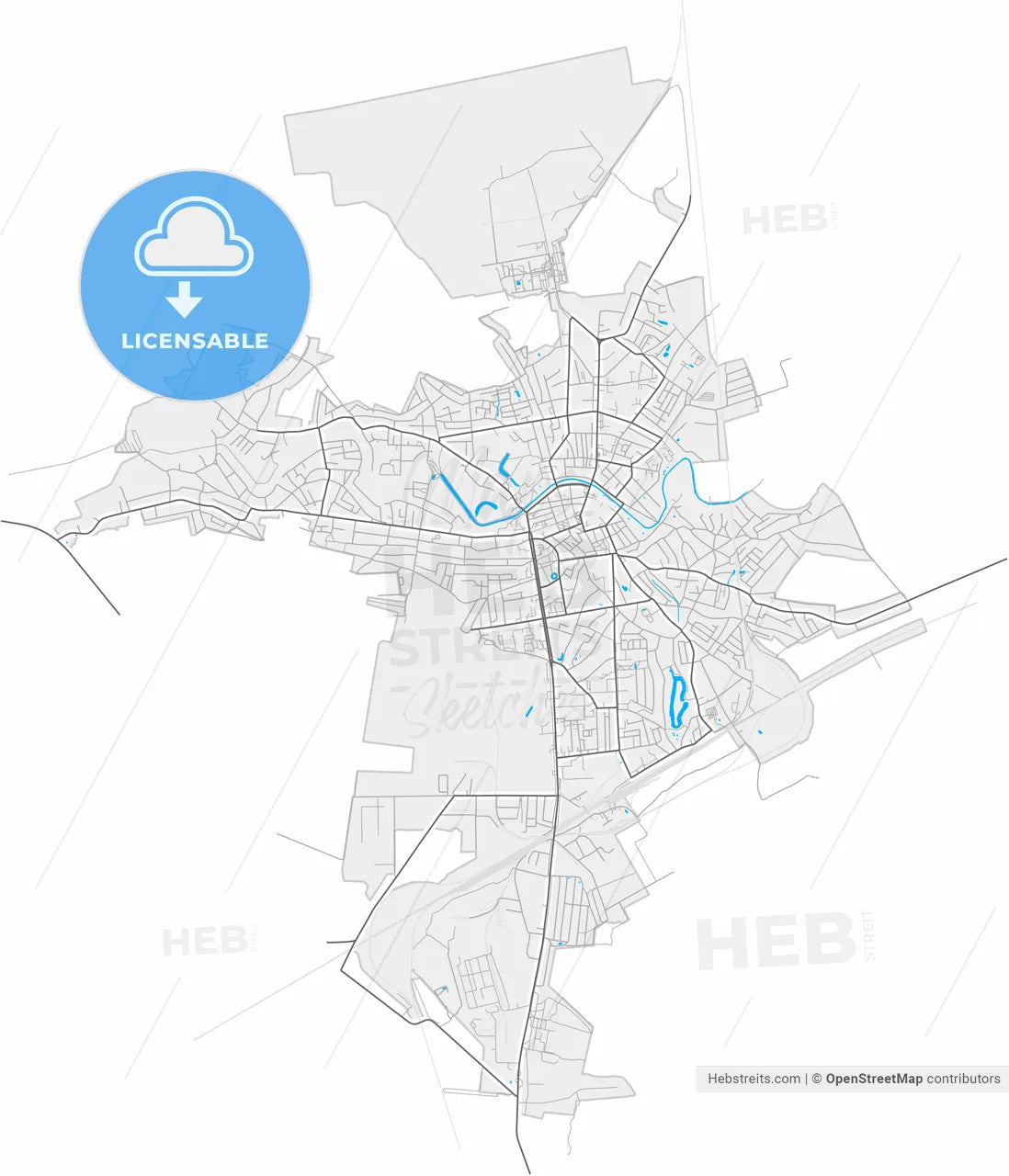 Nizhyn, Chernihiv Oblast, Ukraine, high resolution vector map - Instant download PDF and JPG
