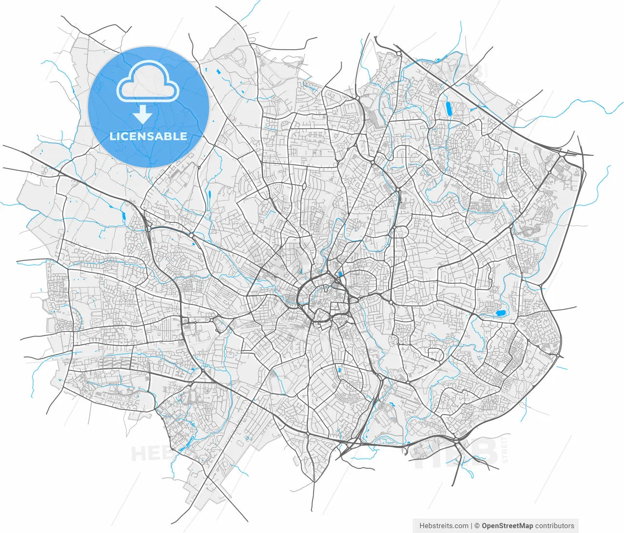 Coventry, West Midlands, England, high resolution vector map - Instant download PDF and JPG