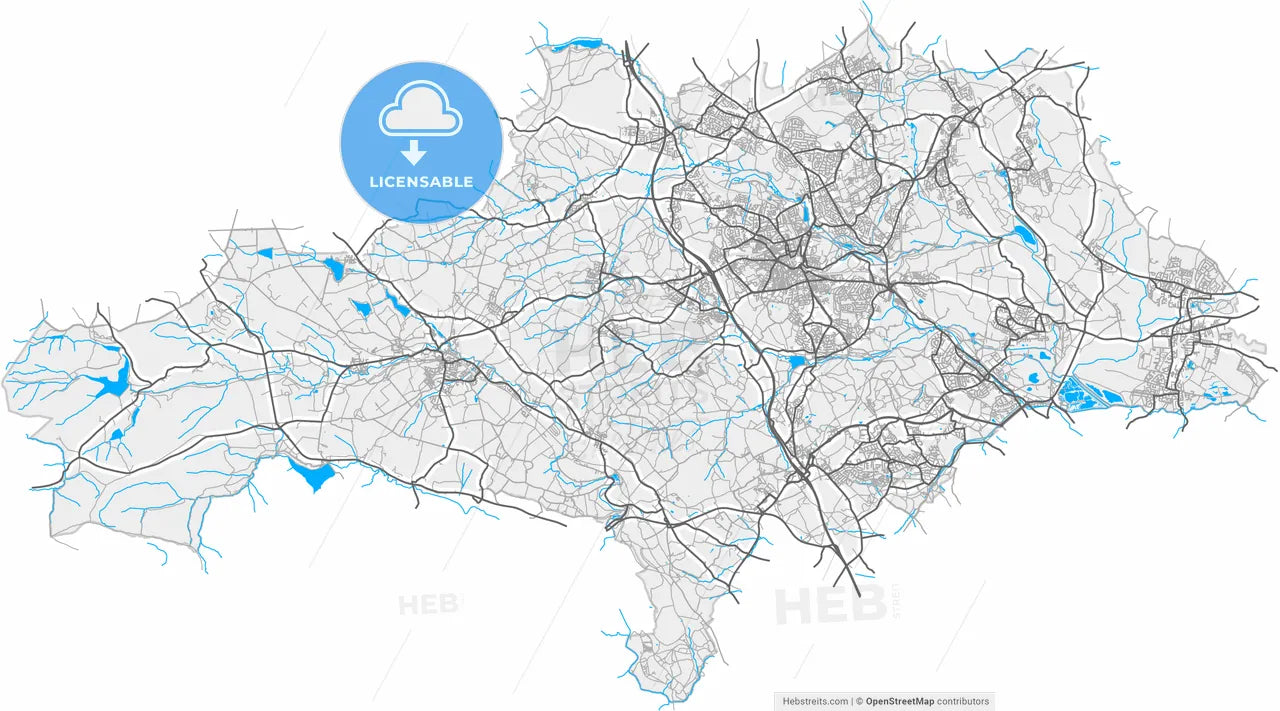 Barnsley, Yorkshire and the Humber, England, high resolution vector map - Instant download PDF and JPG