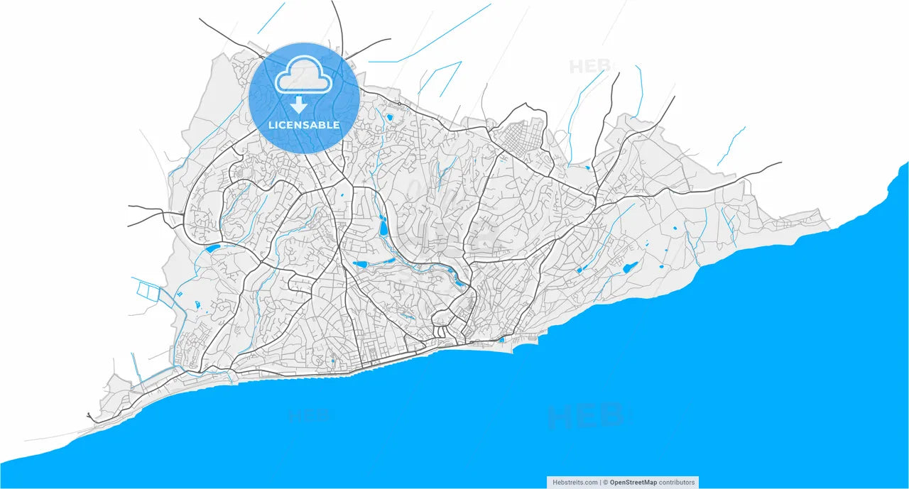 Hastings, South East England, England, high resolution vector map - Instant download PDF and JPG