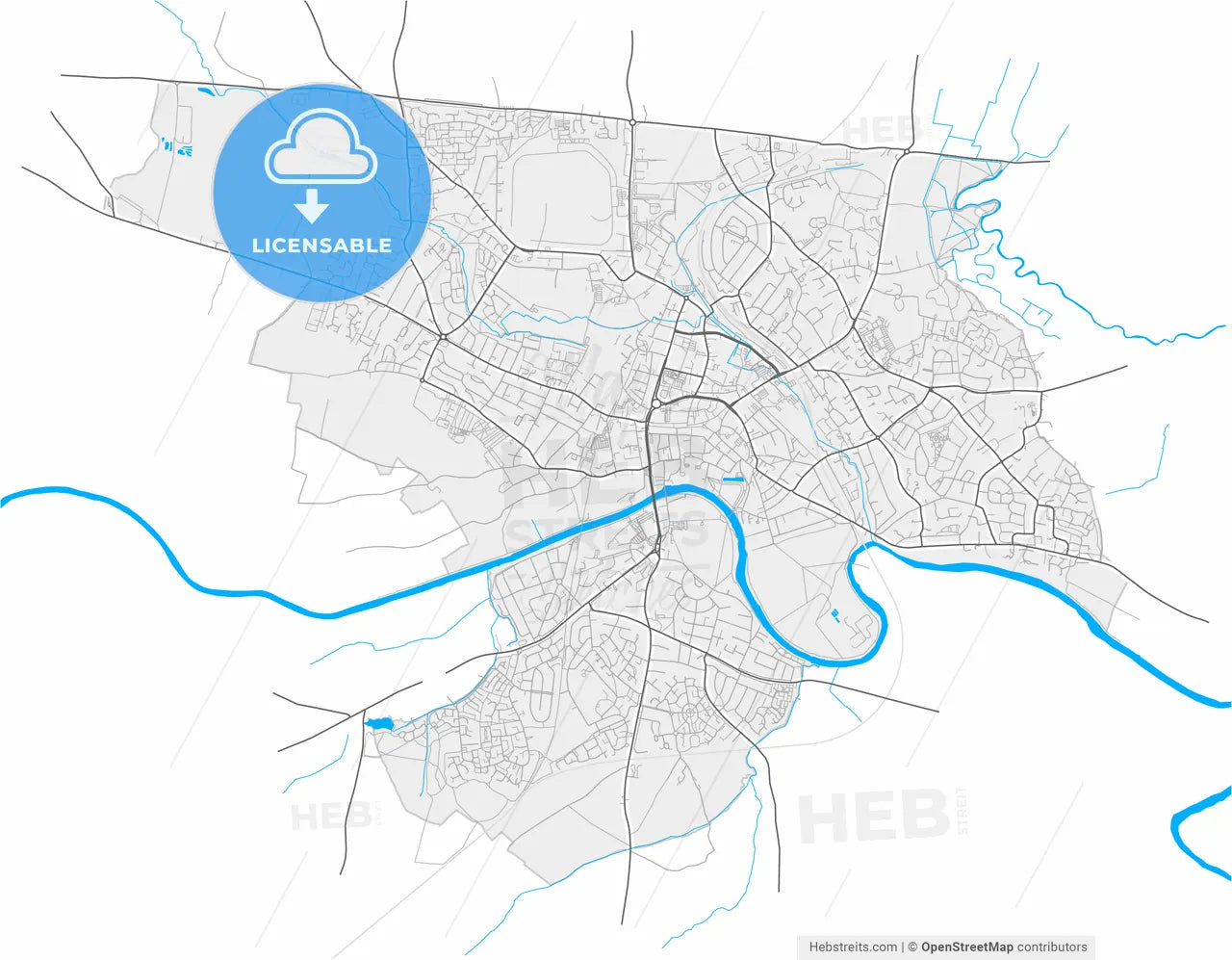 Hereford, West Midlands, England, high resolution vector map - Instant download PDF and JPG