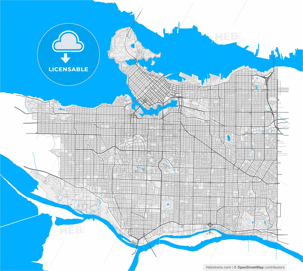 Vancouver, British Columbia, Canada, high resolution vector map - Instant download PDF and JPG