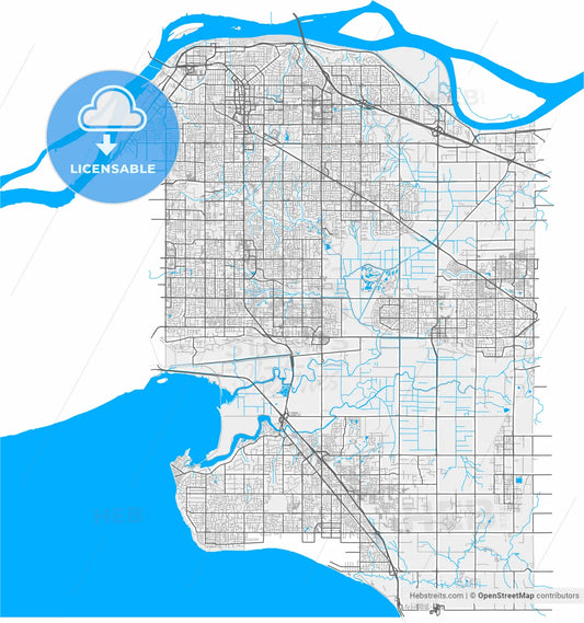 Surrey, British Columbia, Canada, high resolution vector map - Instant download PDF and JPG