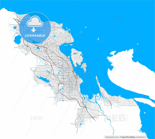 Nanaimo, British Columbia, Canada, high resolution vector map - Instant download PDF and JPG