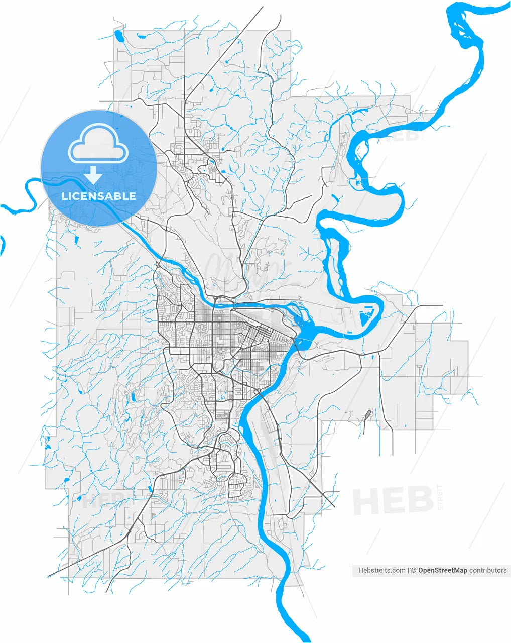 Prince George, British Columbia, Canada, high resolution vector map - Instant download PDF and JPG