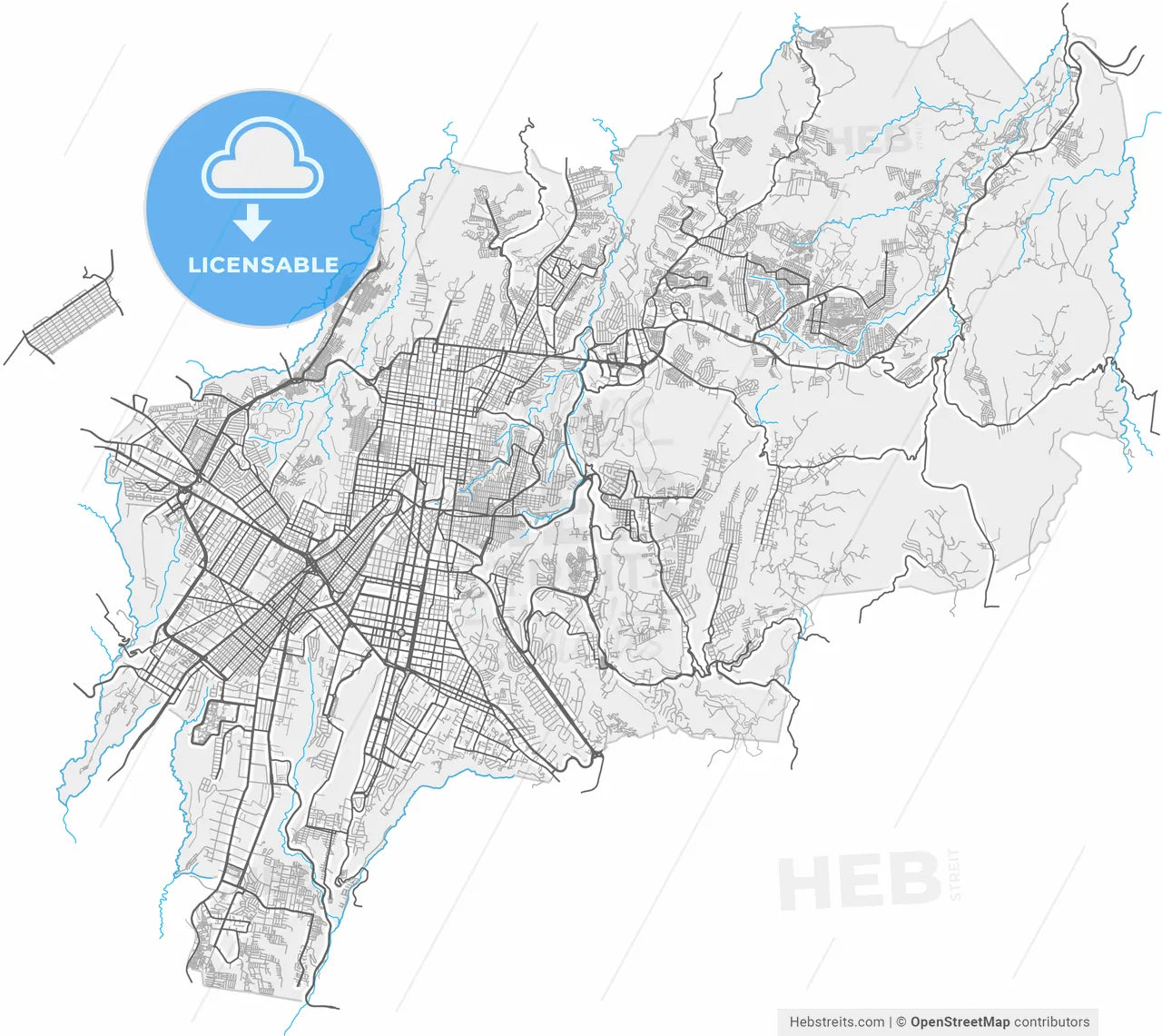 Guatemala City, Guatemala, Guatemala, high resolution vector map - Instant download PDF and JPG