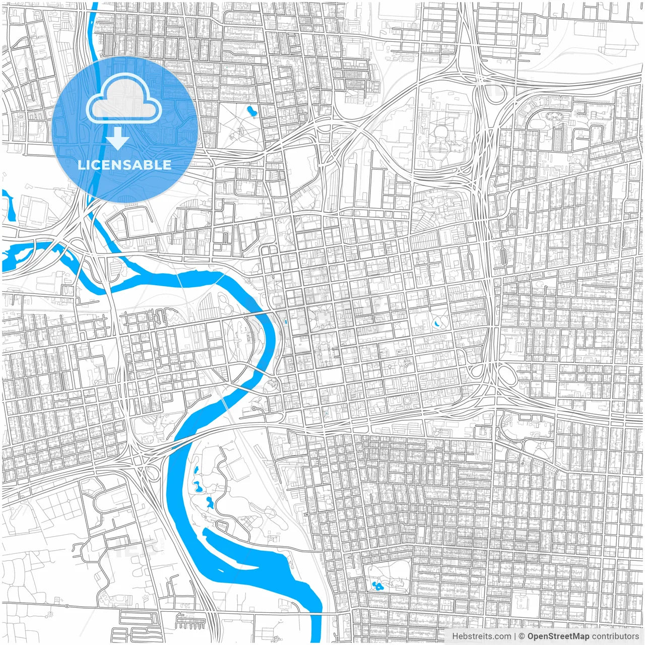 Columbus, Ohio, United States, city map with high resolution roads.
