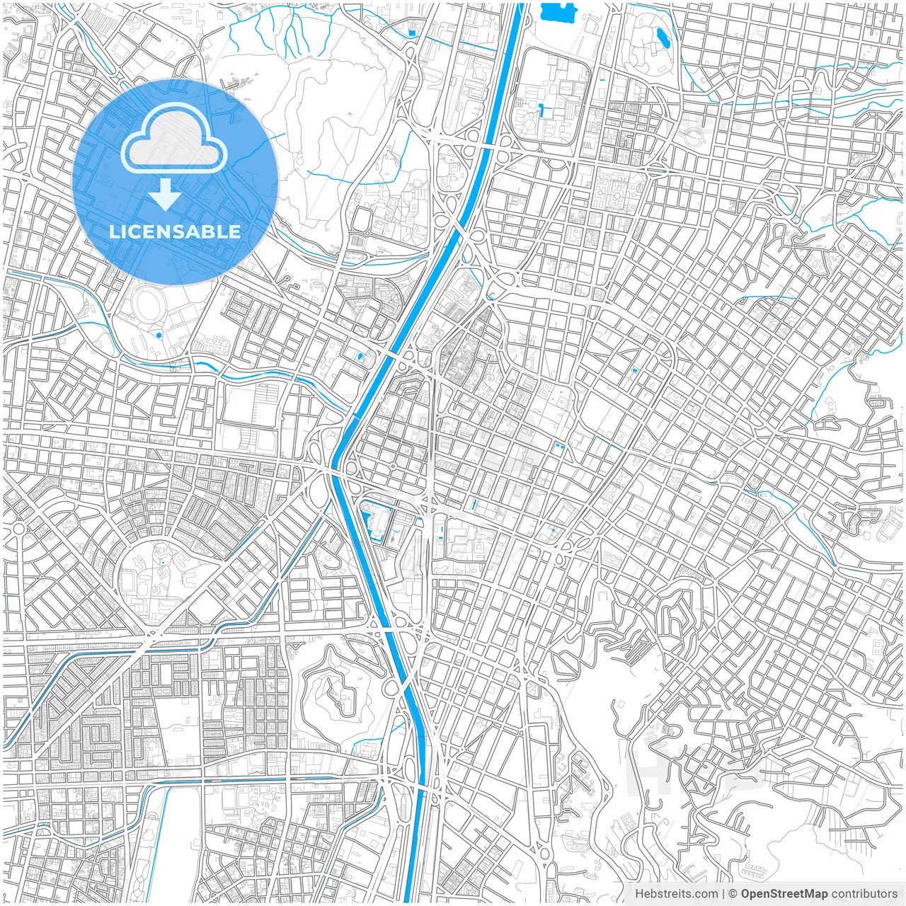 Medellin, Colombia, city map with high resolution roads.
