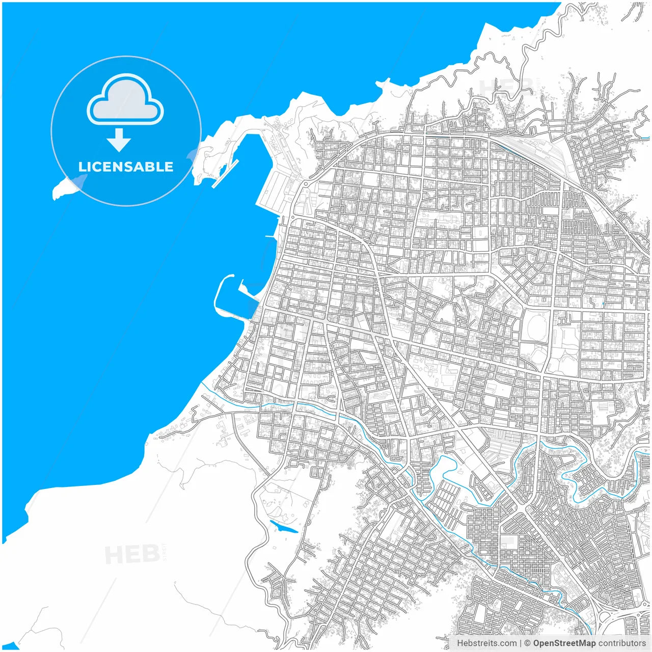 Santa Marta, Colombia, city map with high resolution roads.